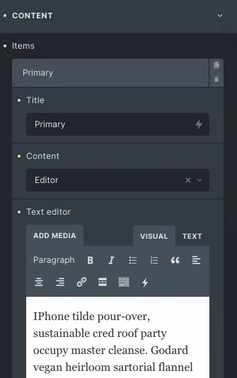 Content Switcher: Primary Tab Settings