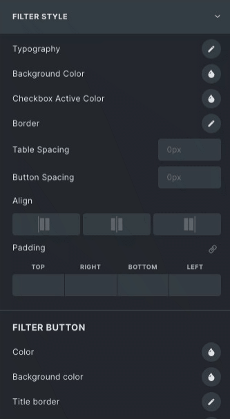 Comparison Table: Filter Style Settings