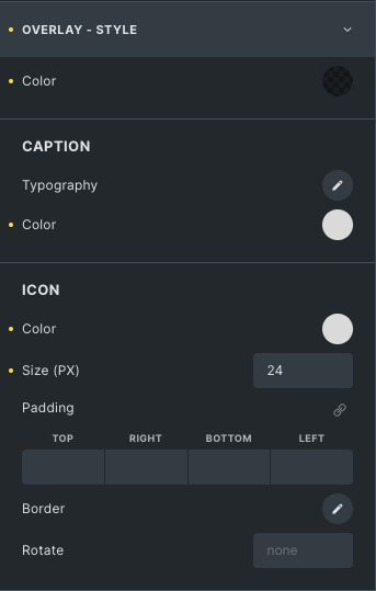 Filterable Gallery: Overlay Style Settings