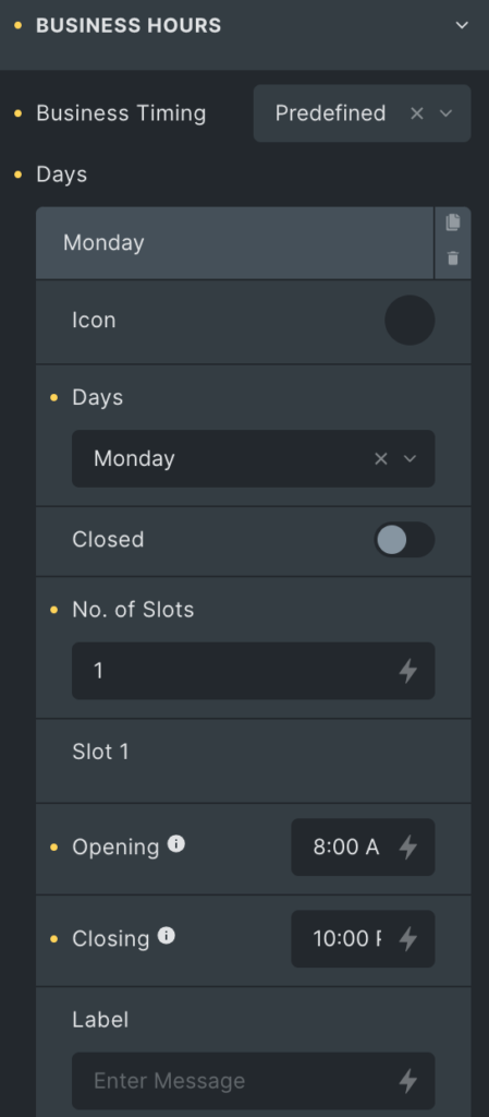 Business Hours: Individual Day Content Setting