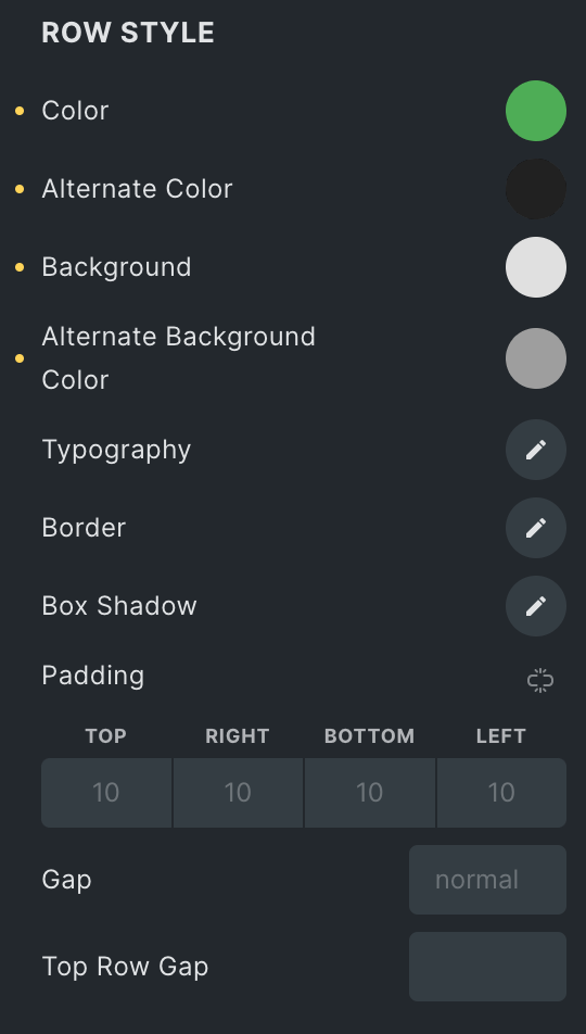 Business Hour: Row Styling settings
