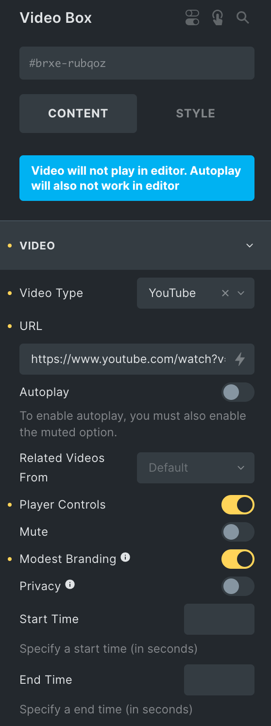 Video Box: Youtube Settings