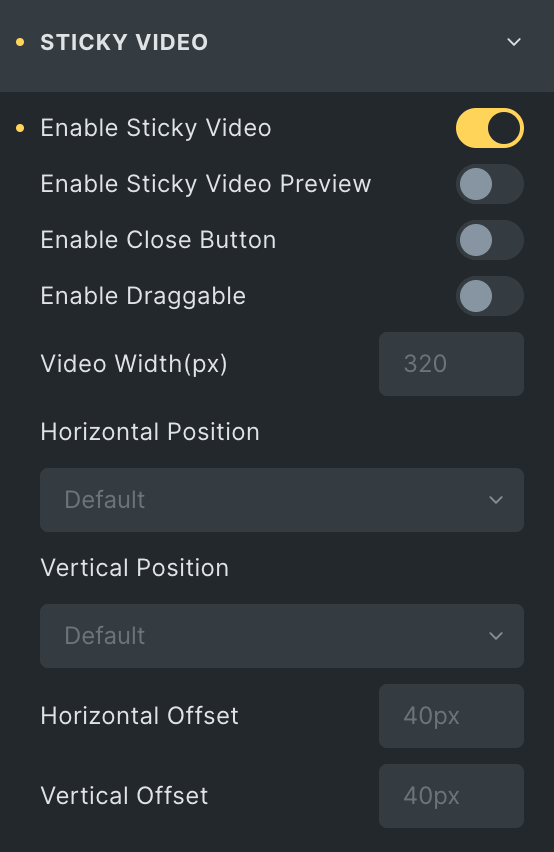 Video Box: Sticky Video Settings