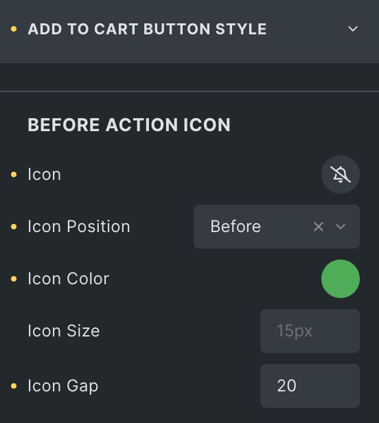 Woo Add to Cart: Before Action Icon Settings
