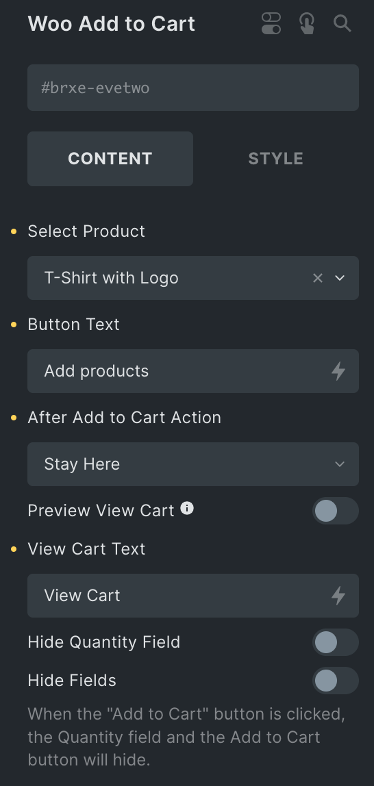Woo Add to Cart: Content Settings