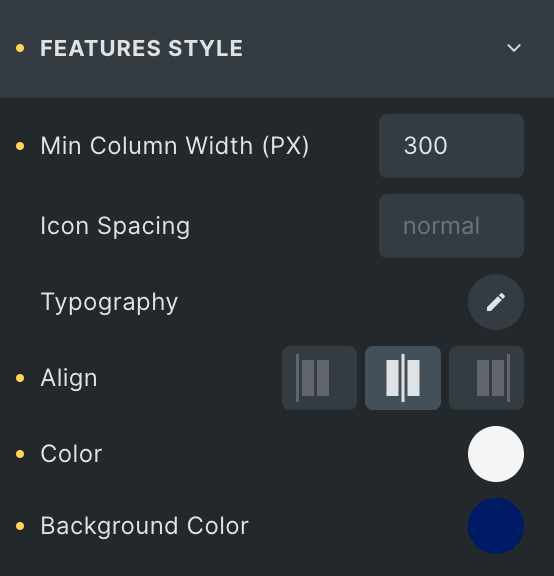 Comparison Table: Feature Style Settings