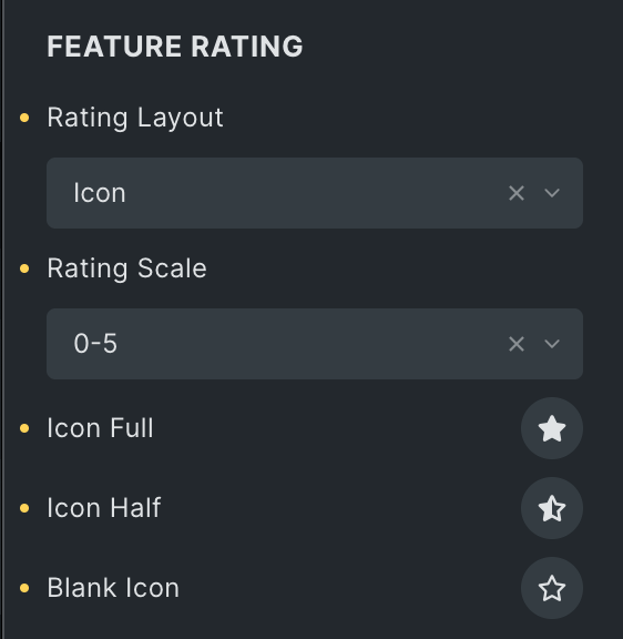 Comparison Table: Feature Rating Settings