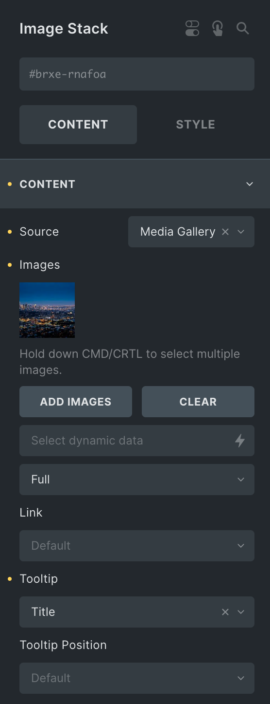 Image Stack: Content Settings(Media Gallery)