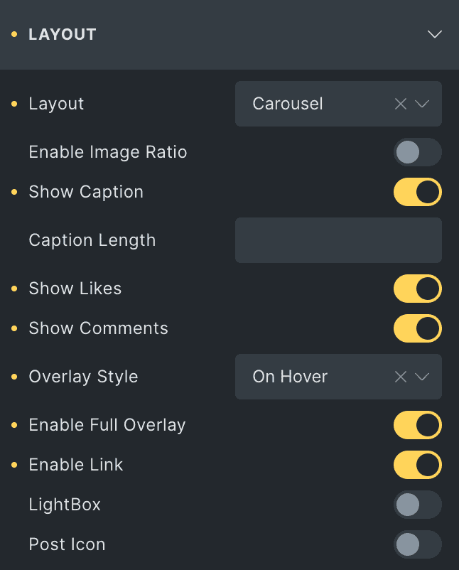 Instagram Feed: Layout Settings