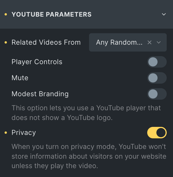 Video Gallery: Youtube Parameters Settings