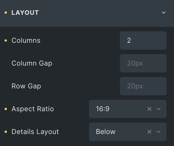Video Gallery: Layout Settings