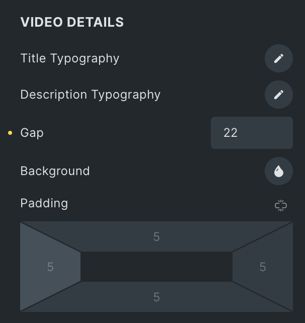 Video Gallery: Filter Video Details Style Settings