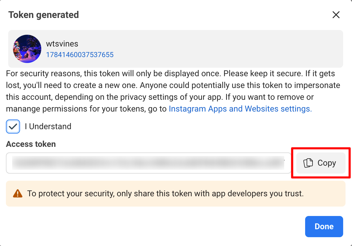 Instagram Access Token: Copy  & Use Generated Token