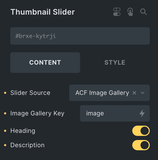 Thumbnail Slider: ACF Image Gallery Source Settings