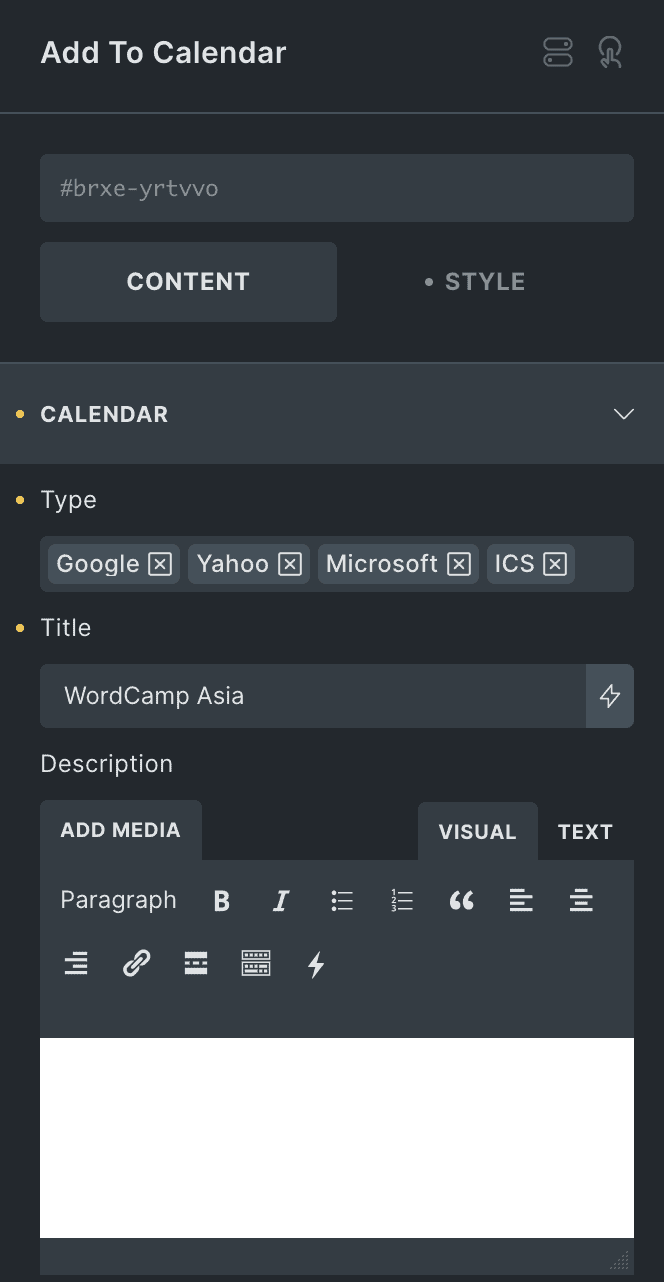 Add to Calendar: Event Details Settings