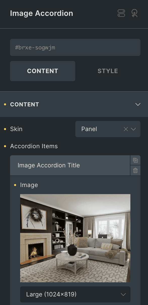 Image Accordion: Individual Content Settings