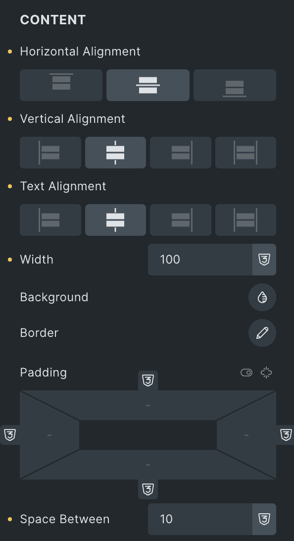 Image Accordion: Content Style Settings