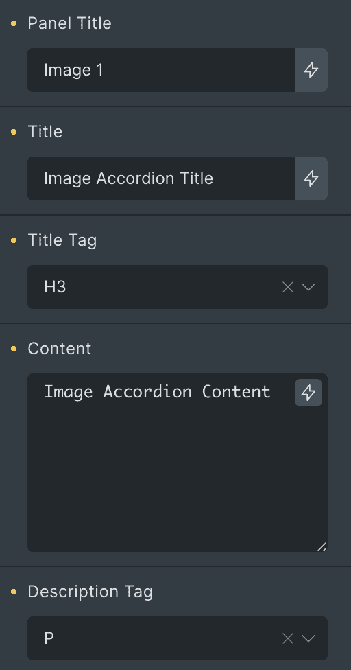 Image Accordion: Individual Content Settings